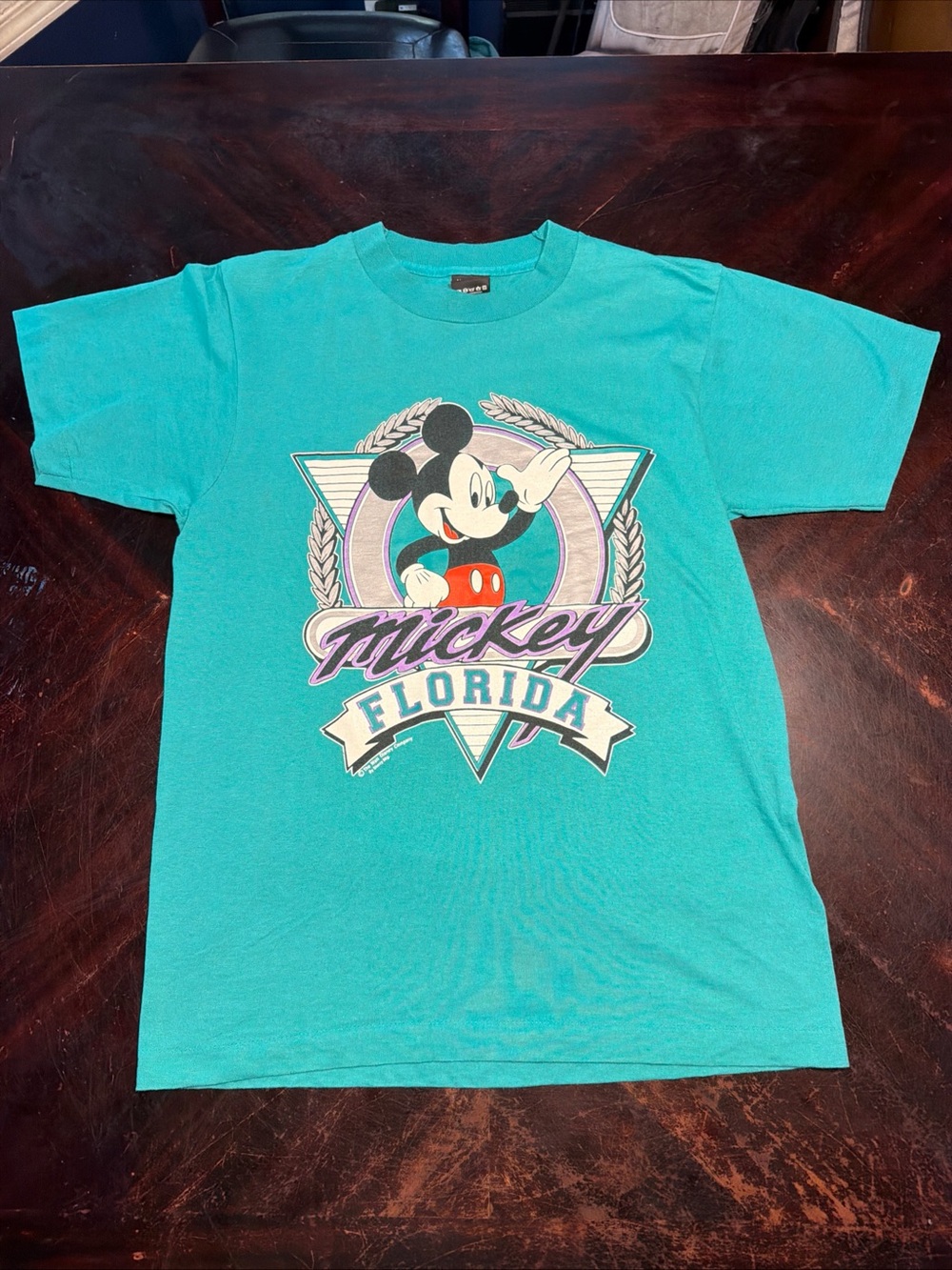Vintage Single Stitch Fruit of the Loom Teal Mickey Florida Graphic Tee